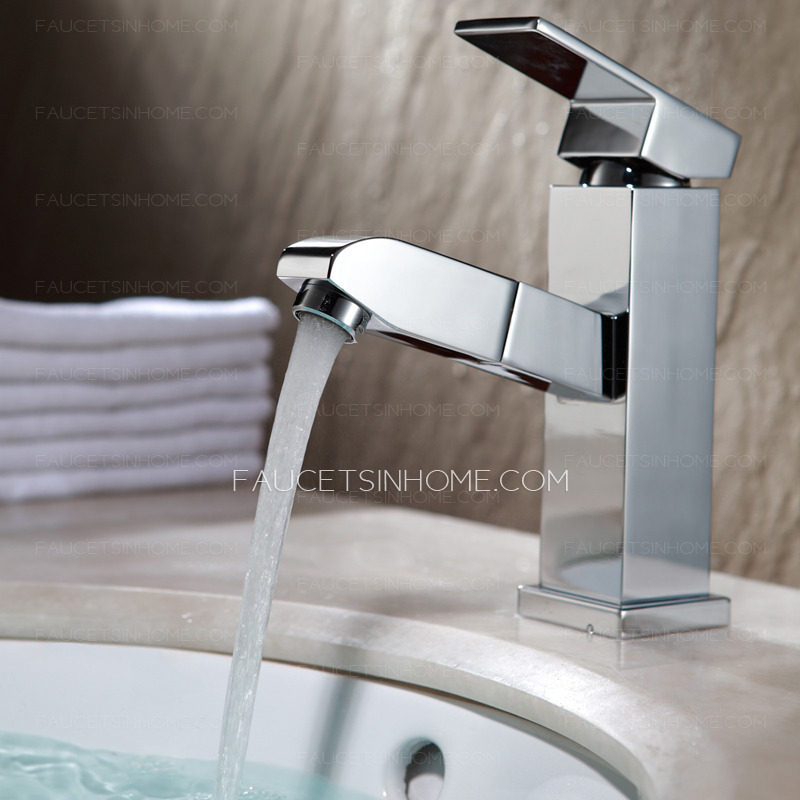 Modern Square Shaped Pullout Bathroom Sink Faucet