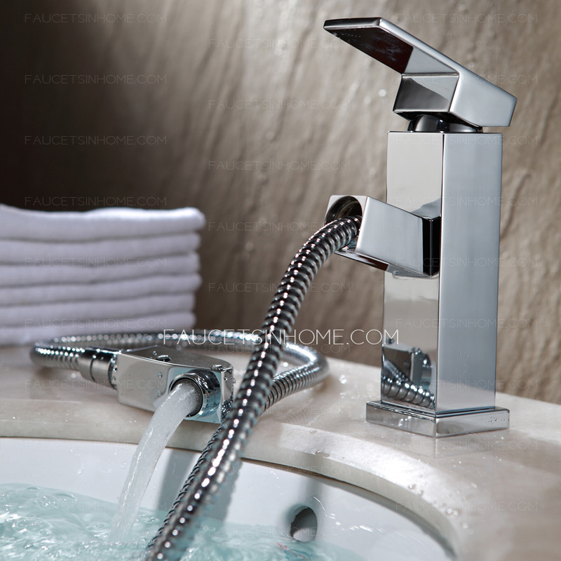 Modern Square Shaped Pullout Bathroom Sink Faucet