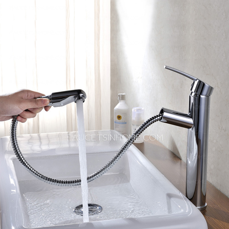 Cheap Tall Vessel Mount Pullout Bathroom Sink Faucet