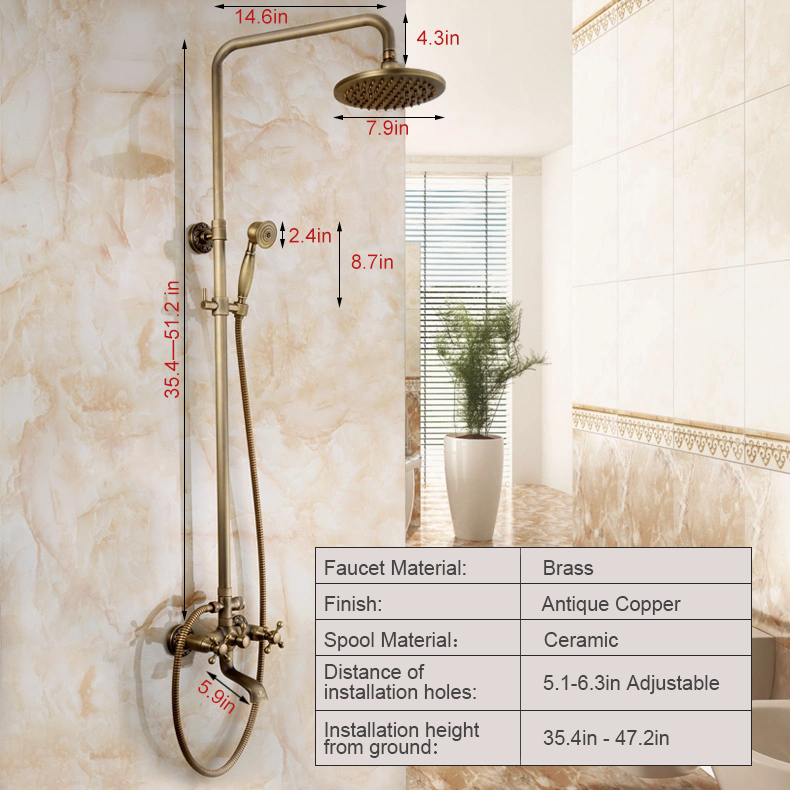 Vintage Copper Top And Hand Bathroom Shower Faucet System