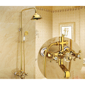 Vitange Gold Crystal Handle Shower Bathroom Faucet System