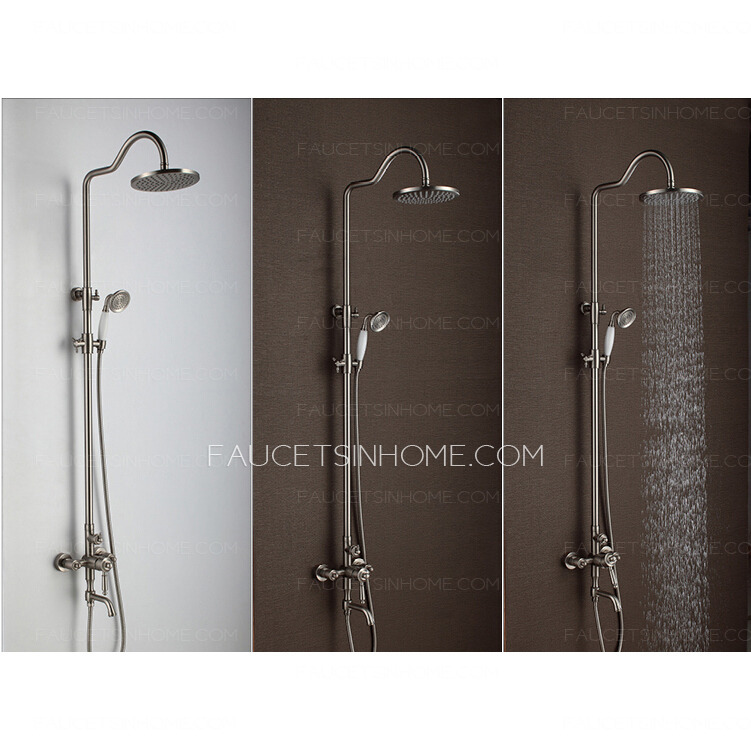 Vintage Brushed Nickel Copper Shower Faucet With Hand Shower