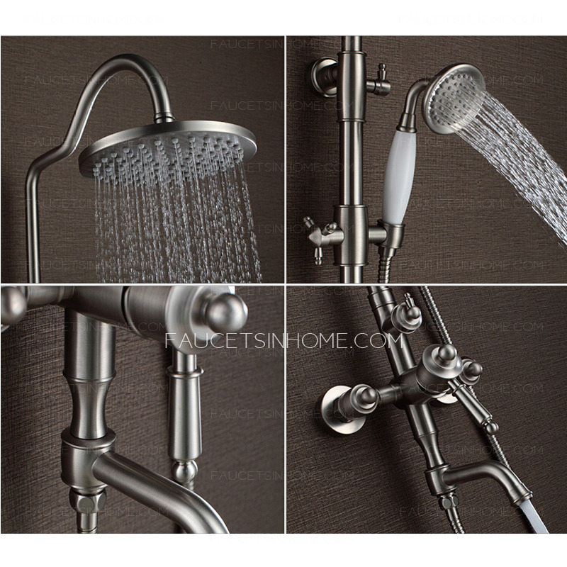 Vintage Brushed Nickel Copper Shower Faucet With Hand Shower