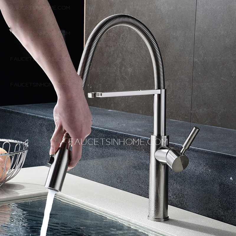 High Quality Copper Pullout Brushed Nickel Kitchen Faucet