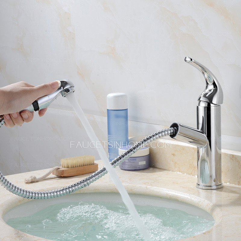 Modern Pull Out Bathroom Faucet Single Handle One Hole
