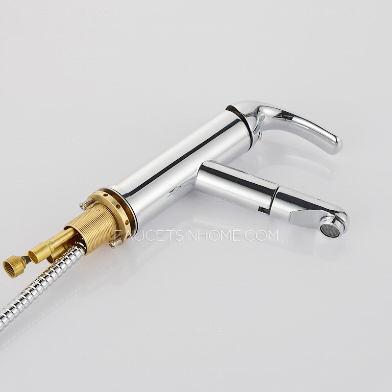 Modern Pull Out Bathroom Faucet Single Handle One Hole