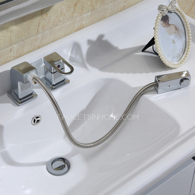 High End Two Split Deck Mount Bathroom Faucet Pull Out