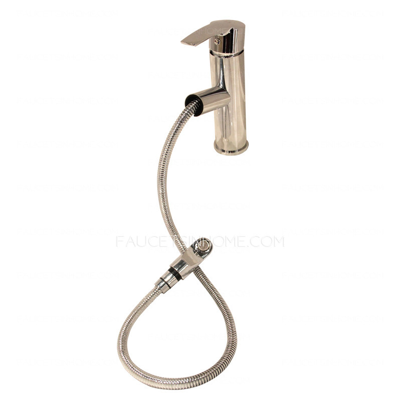 Modern Copper Deck Mount Bathroom Faucet Pull Out Spray