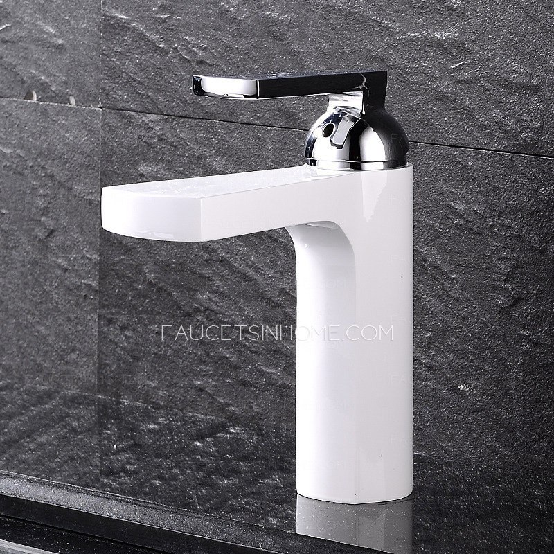 Chic White Painting Sector Shaped Bathroom Sink Faucet