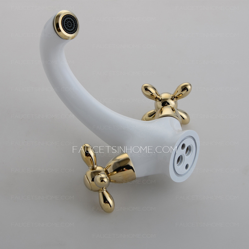 Keweai Vintage White Painting Copper Bathroom Faucet Two Handles