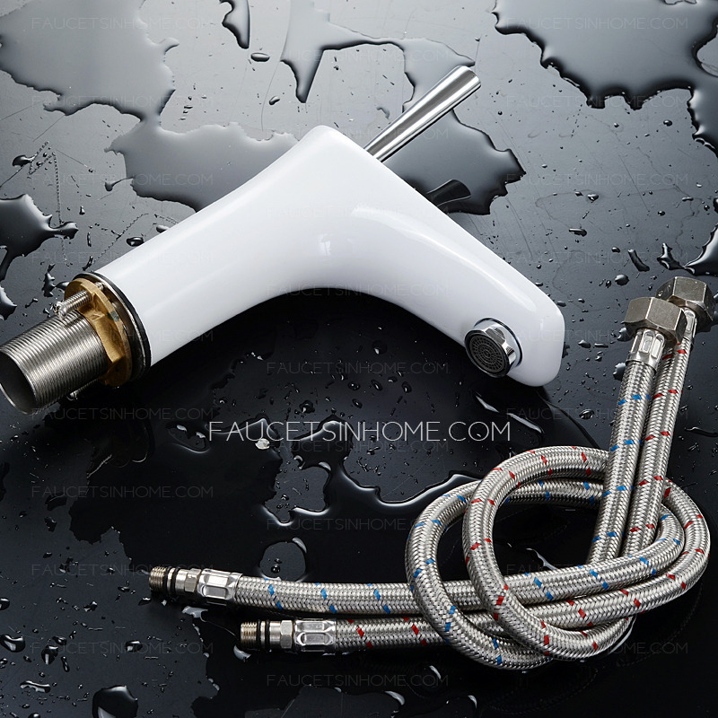 High End Stick Handle White Painting Bathroom Faucet Single Hole