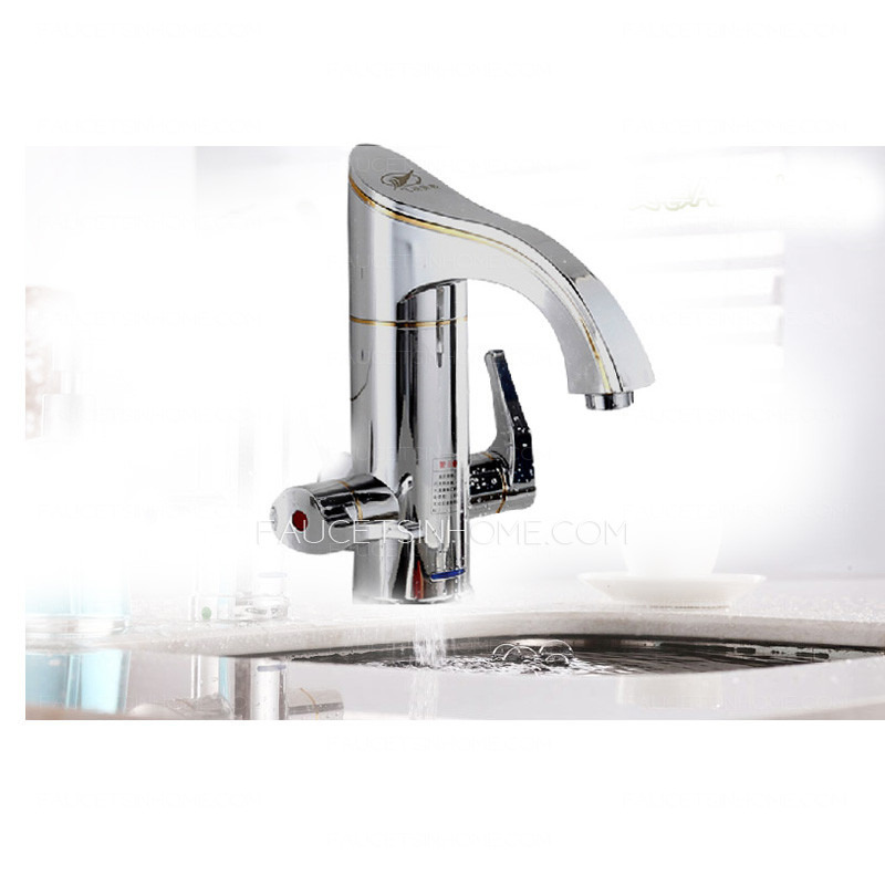 Convenient Copper Silver Electric Faucet For Bathroom