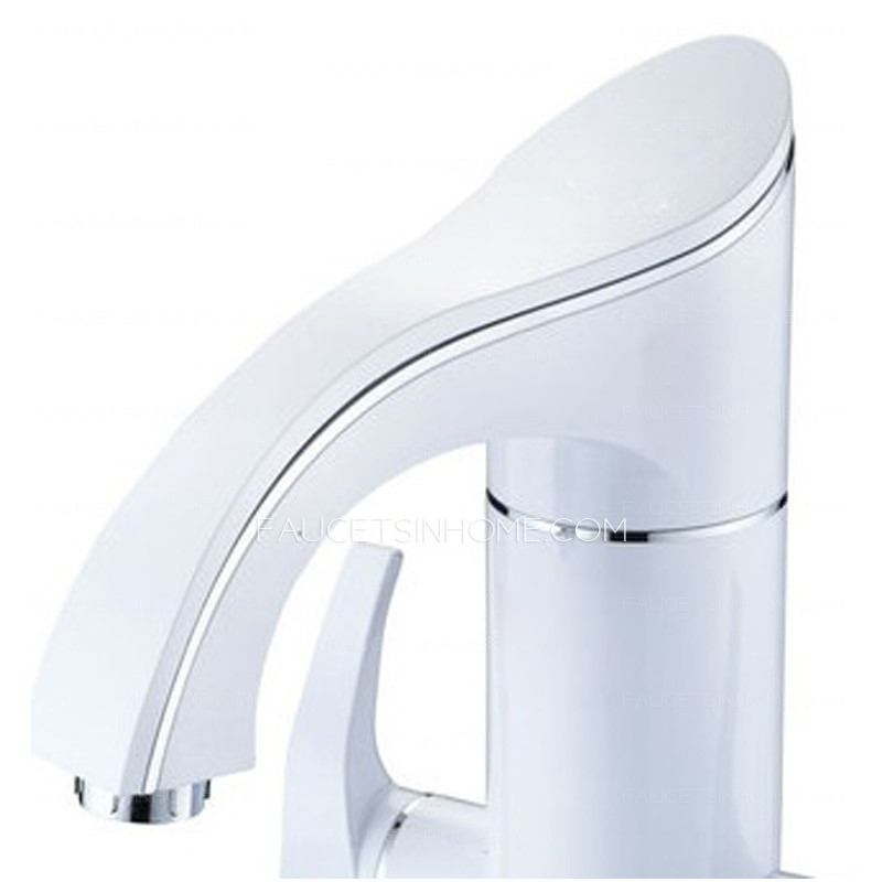 White Copper Electric Faucet For Bathroom With Two Handles