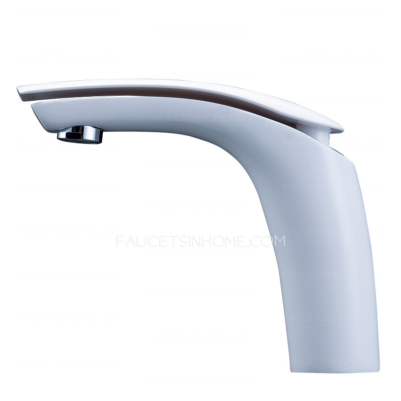 Cool White Painting Streamlined Designed Bathroom Sink Faucet