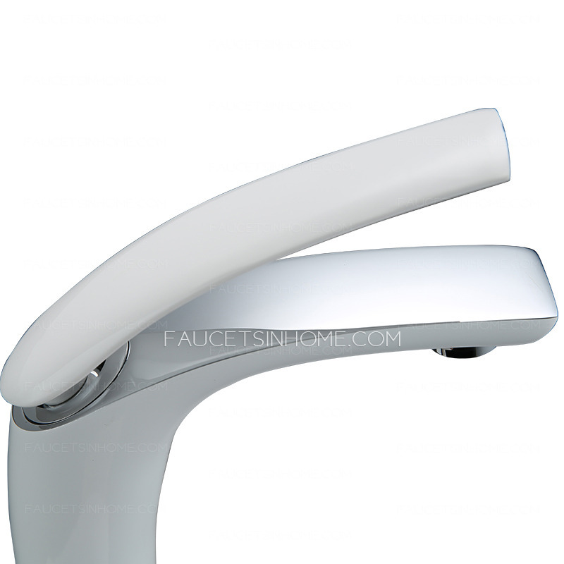 Cool White Painting Streamlined Designed Bathroom Sink Faucet