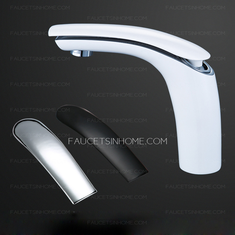 Cool White Painting Streamlined Designed Bathroom Sink Faucet