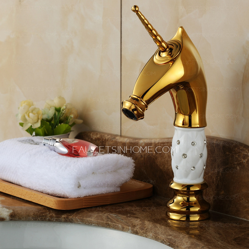 Luxury Rose Gold Copper Bathroom Sink Faucet With Diamond