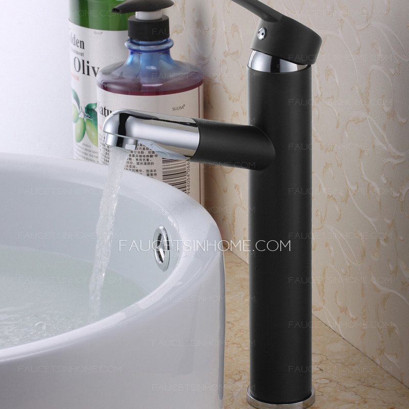 Modern Black Painting Vessel Mount Bathroom Faucet Pull Out Spray