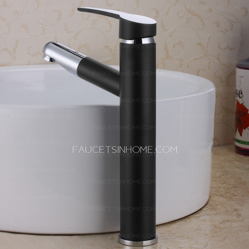 Modern Black Painting Vessel Mount Bathroom Faucet Pull Out Spray