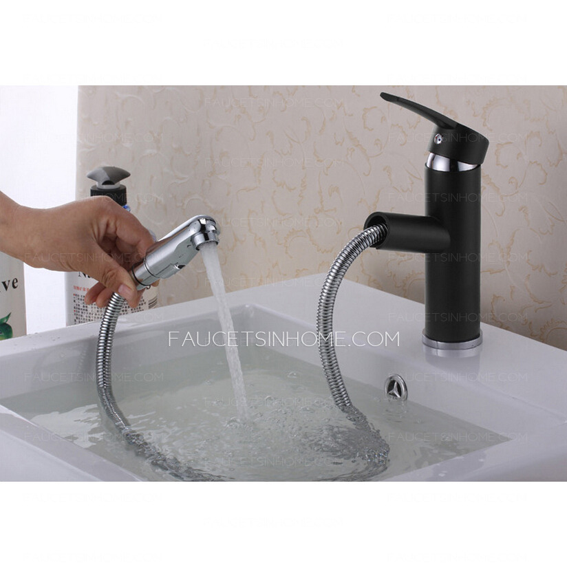 Modern Black Painting Vessel Mount Bathroom Faucet Pull Out Spray