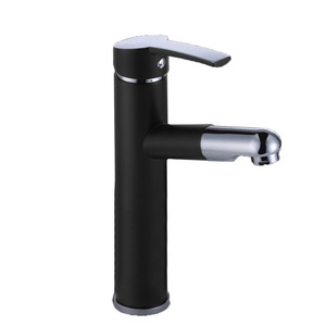 Modern Black Painting Vessel Mount Bathroom Faucet Pull Out Spray