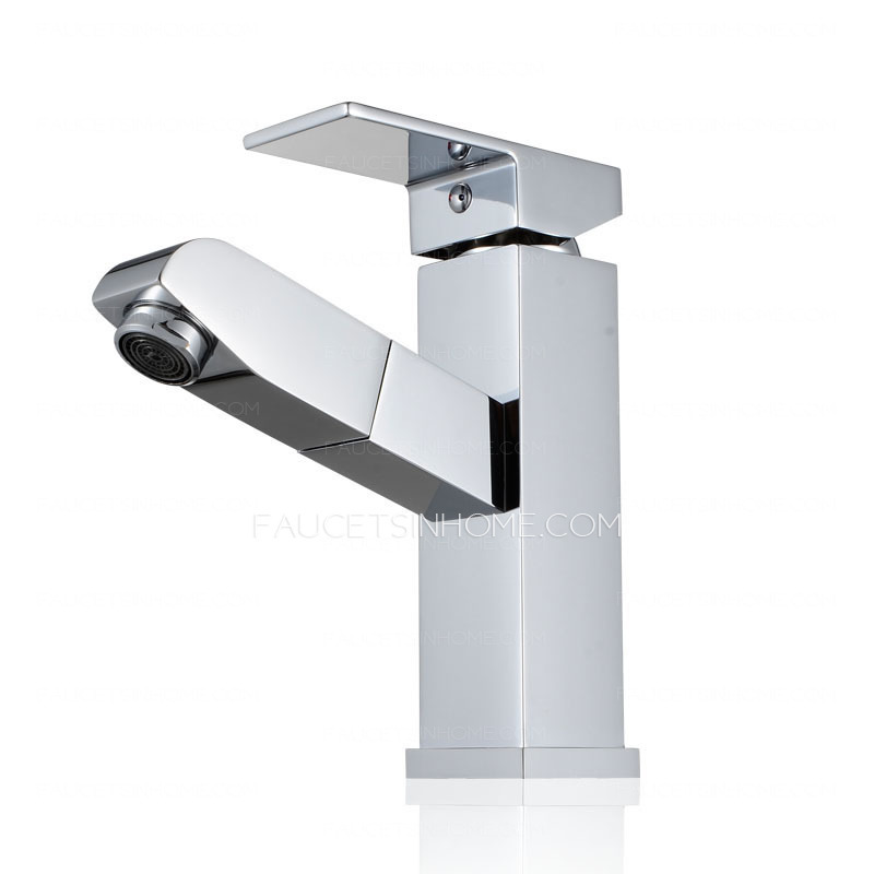 Modern Square Shaped Brass Bathroom Faucets Pull Out