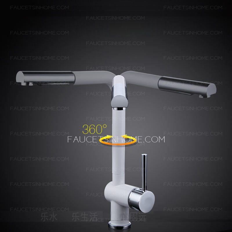 New Arrival White Painting Rotatable Kitchen Faucets With Sprayer