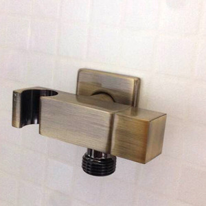 Brass Square Shaped Antique Brass Angle Valve With Bidet Holder