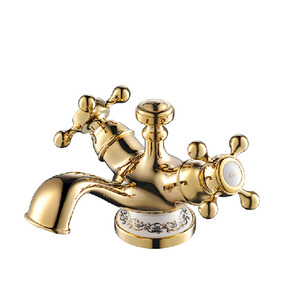 Expensive Brass Polished Two Cross Handle Sink Faucets Bathroom