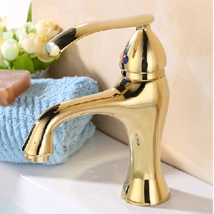 Sleek Polished Brass Golden Bathroom Sink Faucet Single Hole