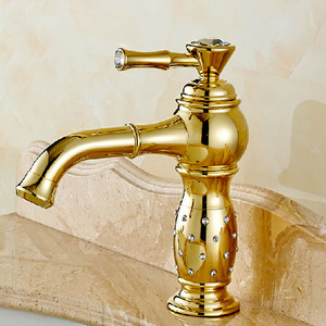 Luxury Golden Rotatable Brass Bathroom Sink Faucet Single Handle