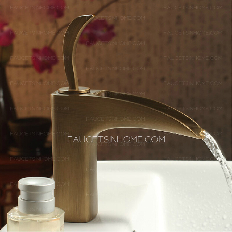 Inexpensive Antique Copper Brushed Waterfall Sink Faucet Bathroom