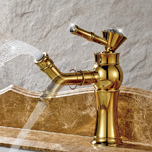 Cheap Golden Brass Rotatable Spout Bathroom Faucet Single Hole