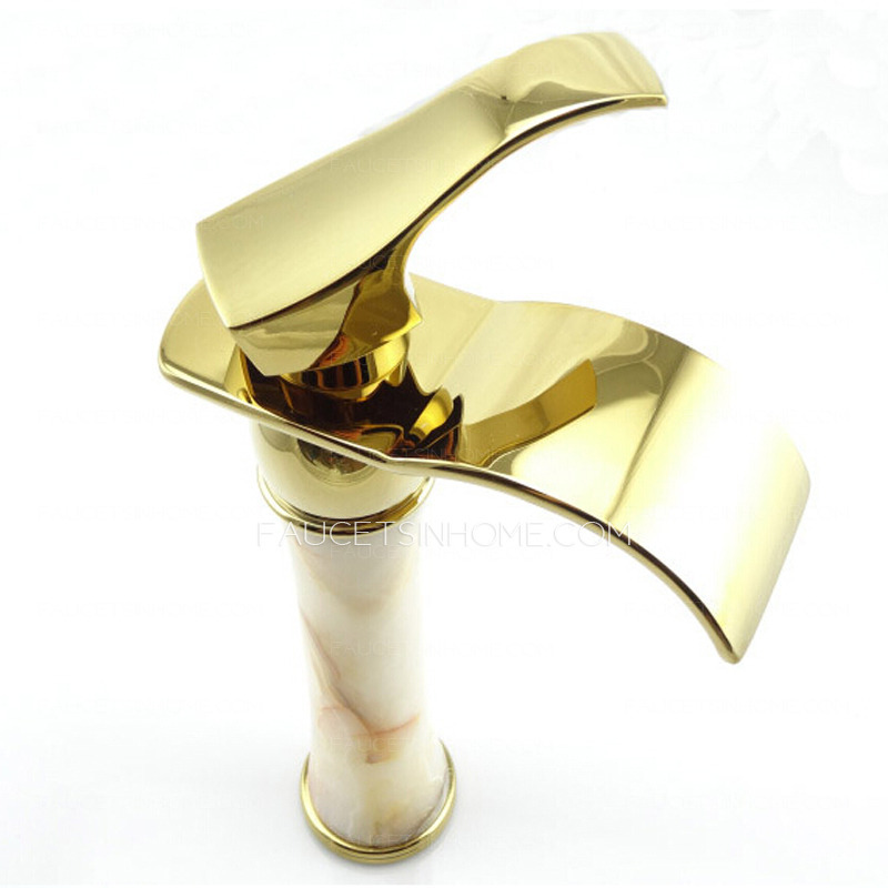 Chic Heightening Jade Brass Waterfall Bathroom Faucet Vessel Mount