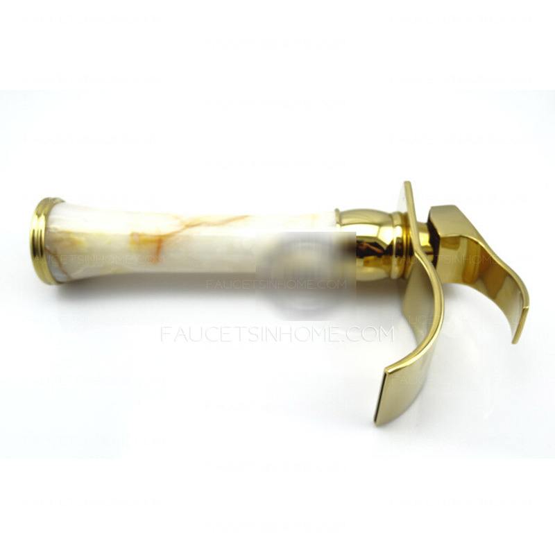 Chic Heightening Jade Brass Waterfall Bathroom Faucet Vessel Mount