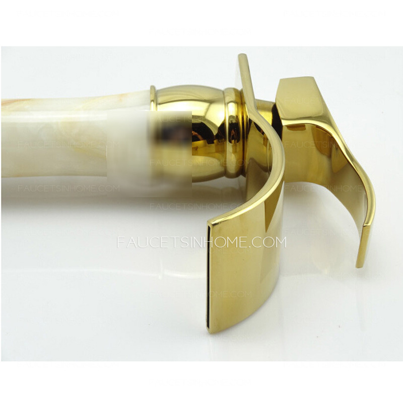 Chic Heightening Jade Brass Waterfall Bathroom Faucet Vessel Mount