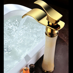 Chic Heightening Jade Brass Waterfall Bathroom Faucet Vessel Mount