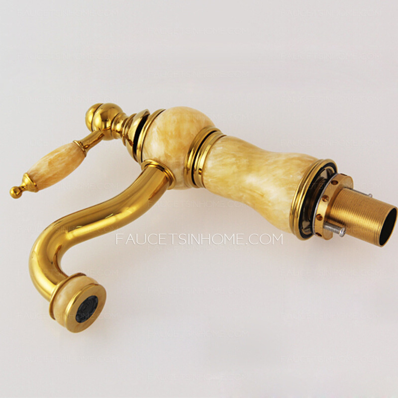 Designer Brass Jade Bathroom Sink Faucet Single Handle One Hole