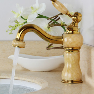 Designer Brass Jade Bathroom Sink Faucet Single Handle One Hole