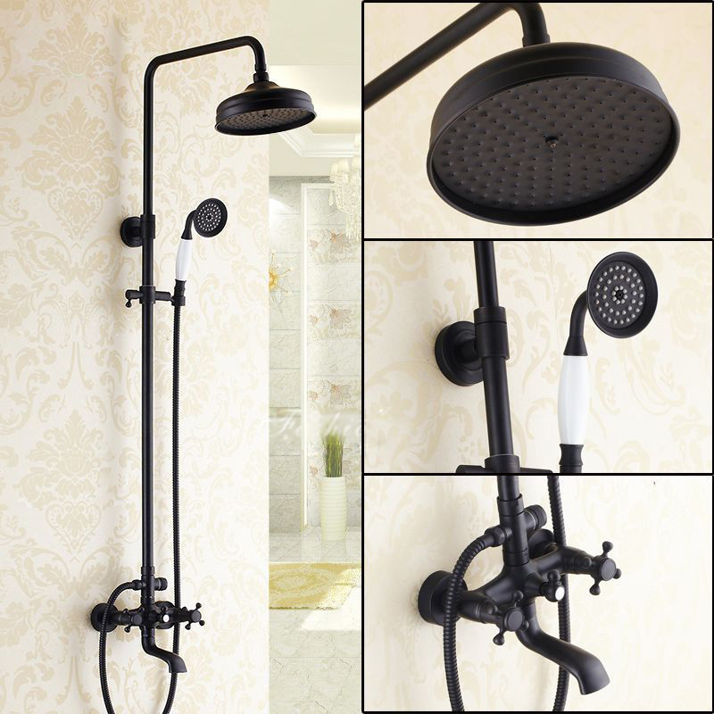 Black Antique Two Handle Shower Faucet System Oil Rubbed Bronze