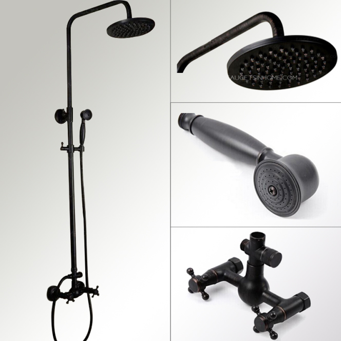 Vintage Oil Rubbed Bronze Cross Handle Rain Shower Faucet System