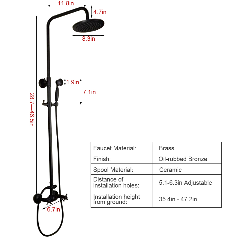 Vintage Oil Rubbed Bronze Cross Handle Rain Shower Faucet System