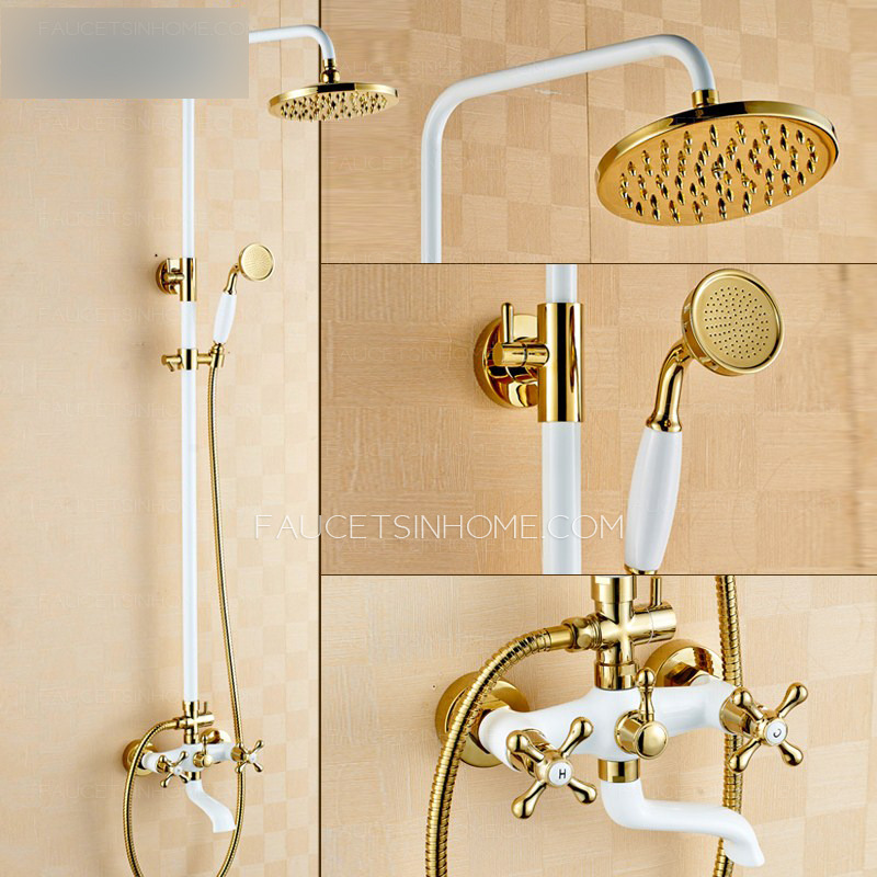 Chic White Painting Brass Vintage Shower Faucet System