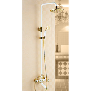 Chic White Painting Brass Vintage Shower Faucet System