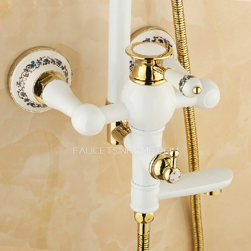 Unique White Painting Brass Shower Faucets System Top Shower