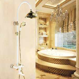 Unique White Painting Brass Shower Faucets System Top Shower