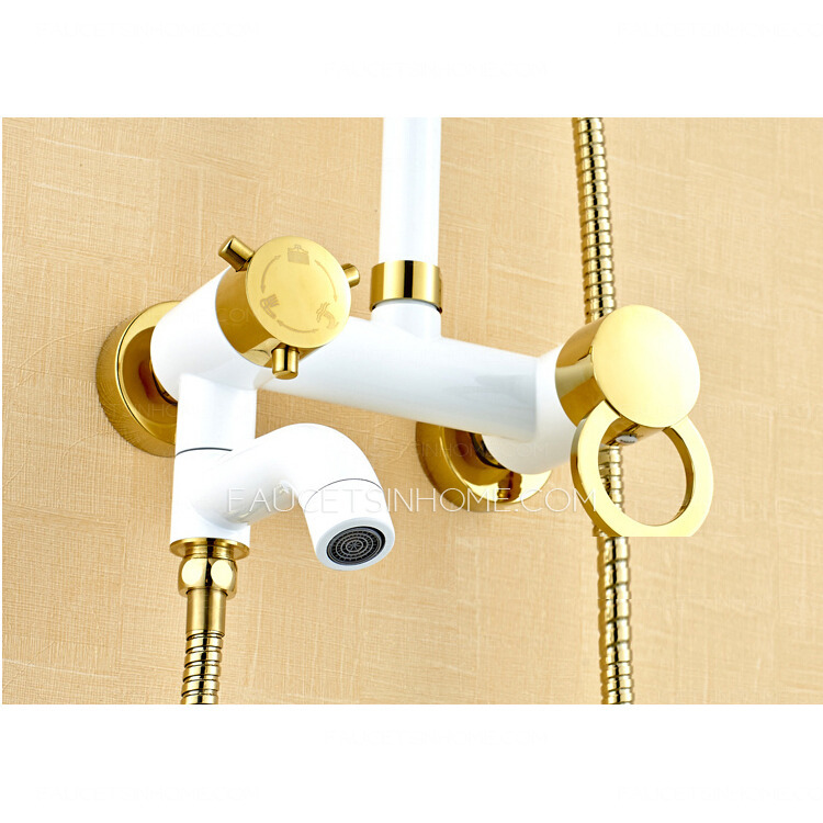 Chic White Painting Brass Shower Faucets System
