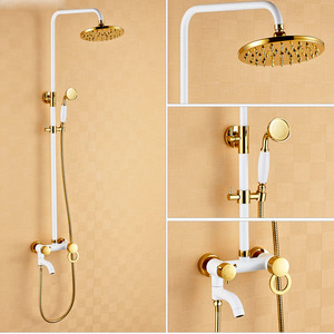 Chic White Painting Brass Shower Faucets System