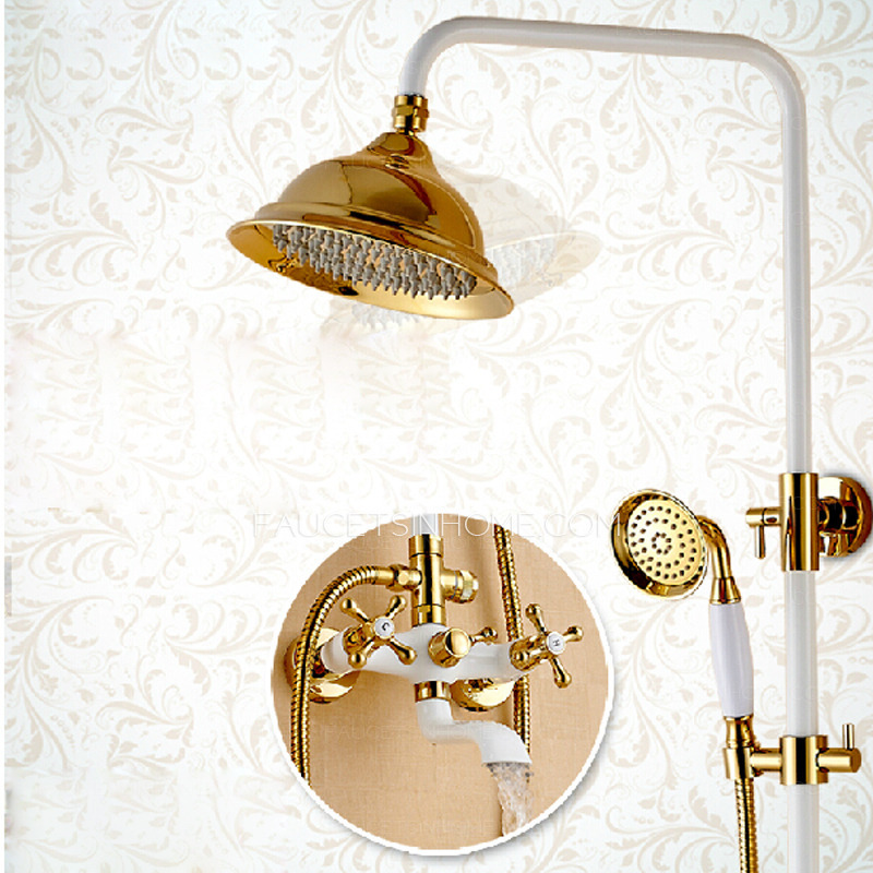 Antique Brass White Painting Rotatable Top Shower Faucet System