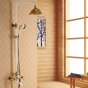 Antique Brass White Painting Rotatable Top Shower Faucet System